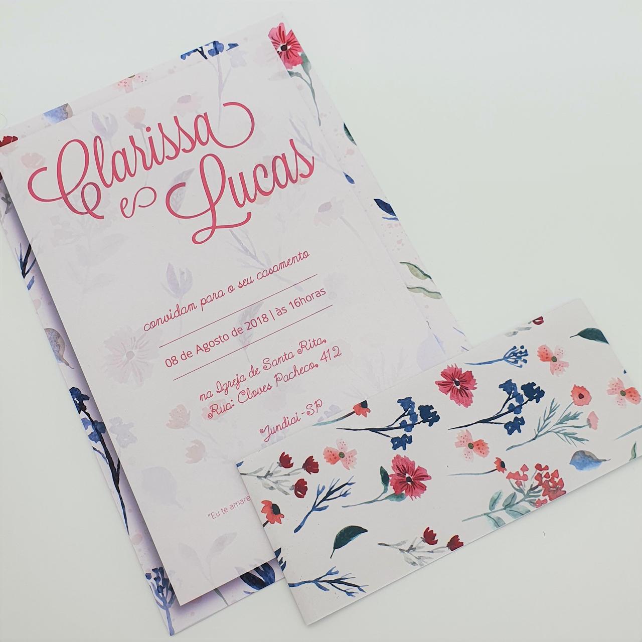 Convite de casamento com estampa floral