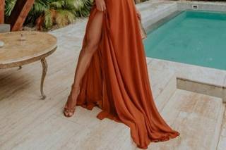 Vestido laranja para convidada de casamento