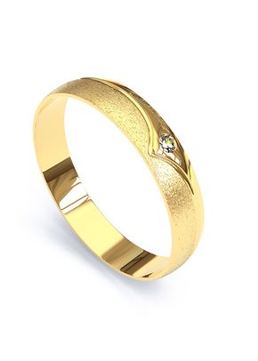 Aliança de Ouro 18K Trabalhada com Brilhante - AS0966, Casa das Alianças