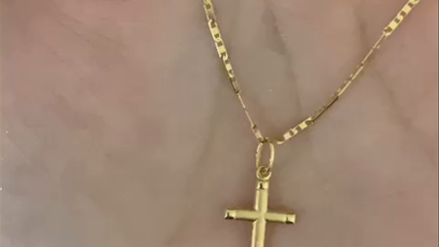 Corrente Piastrine e Crucifixo em Ouro 18k