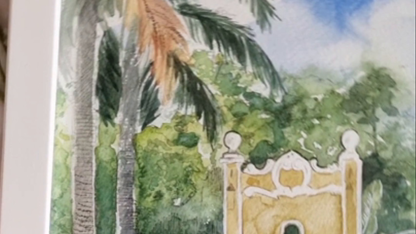 Pintura de paisagem em aquarela para casamento