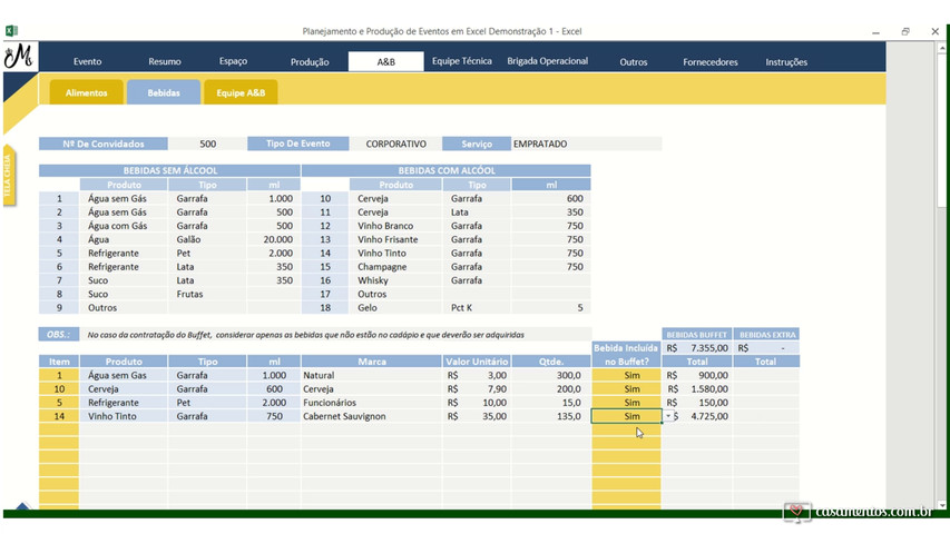 Planilha planejamento e producão de eventos em excel