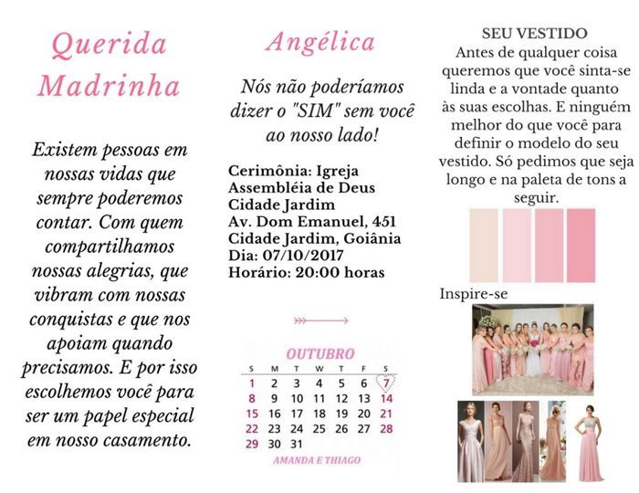 Convite madrinha com paleta de cores
