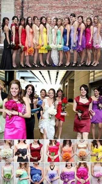 madrinhas com vestidos coloridos