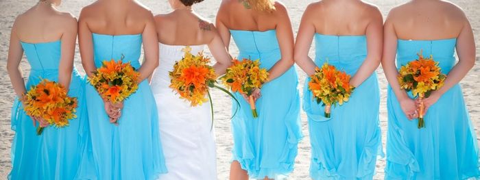 Sugestão: casamento turquesa e coral (madrinhas)