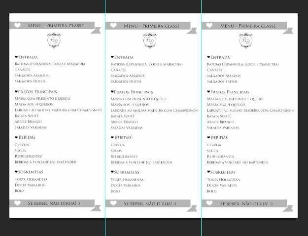 Menu nas mesas - 1
