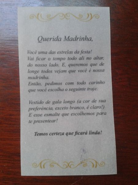 Meus convites para os padrinhos! :) - 2