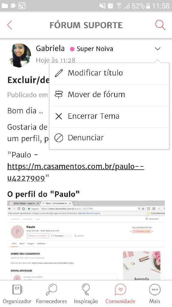 Excluir/denunciar um "perfil" - 1