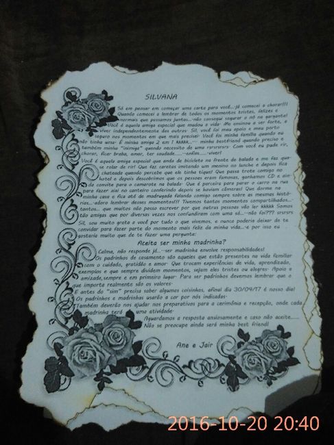 Meu convite para os padrinhos. - 2