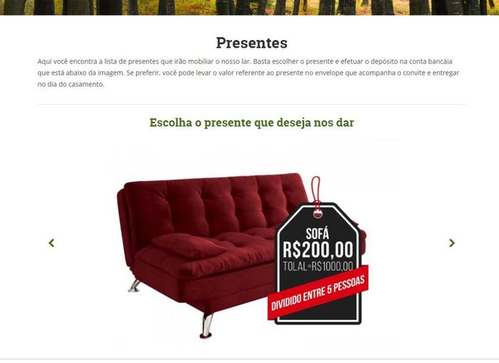 Eu vou fazer uma galeria de presentes para escolherem e depositarem o valor :)