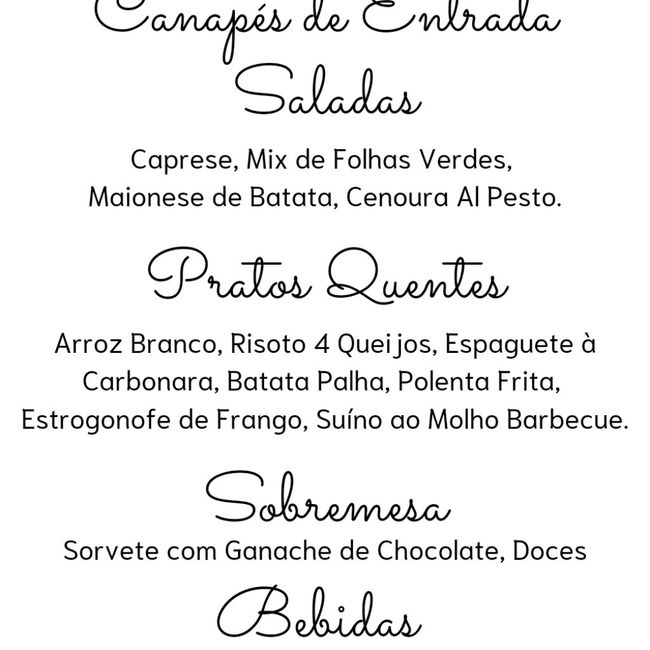 Cardápio para jantar de casamento 1