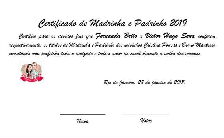 Certificado para casal de padrinhos comprometidos