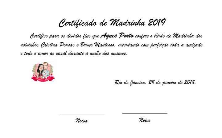Certificado para madrinha