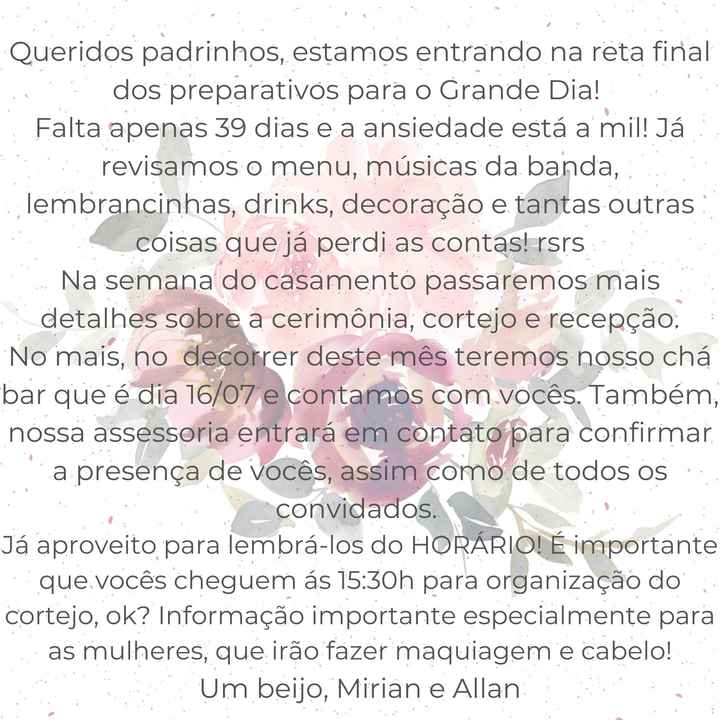 Informativo aos padrinhos - horários, cronogramas e etc - 1