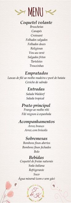 Menu do meu casamento