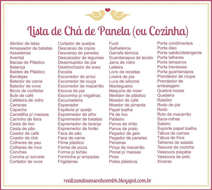 Lista chá de panela