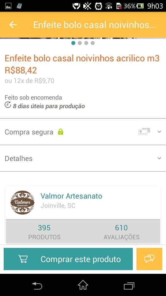 Nome da loja e valor