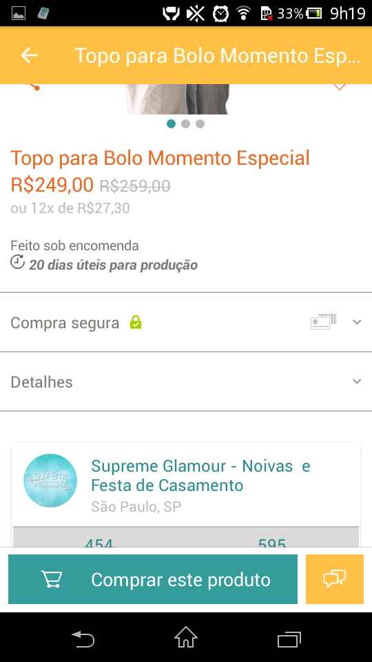 Nome da loja e valor