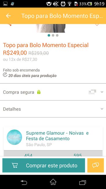 Nome da loja e valor