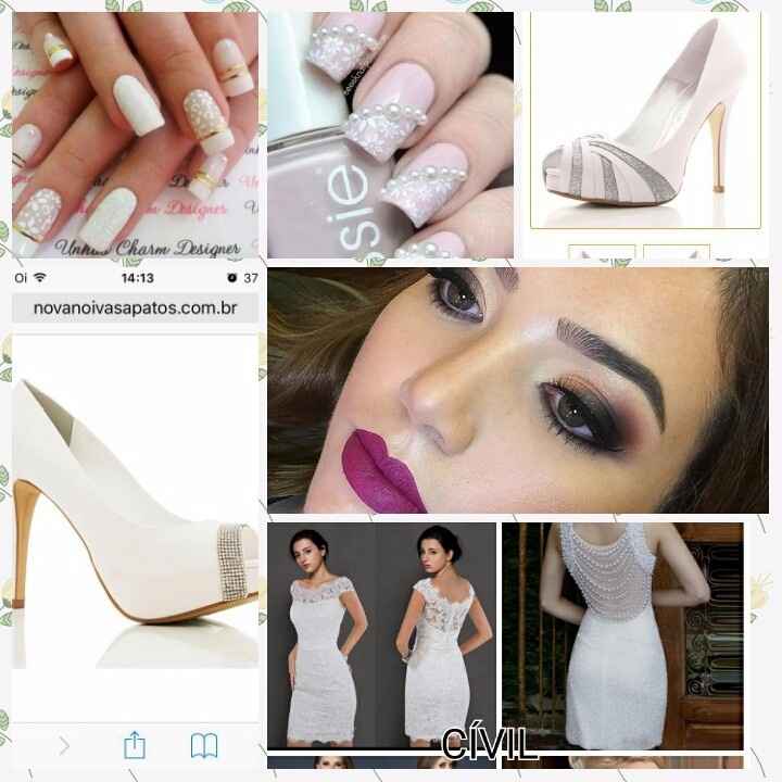 Sapato e unhas para o dia C,make e vestido do civil são inspirações