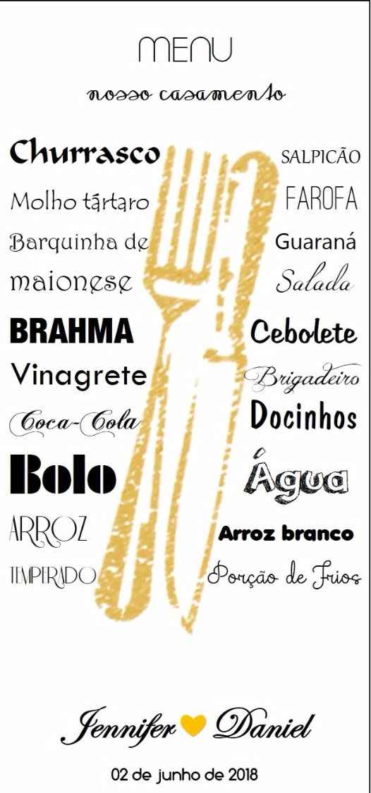Verso do cartão com o menu