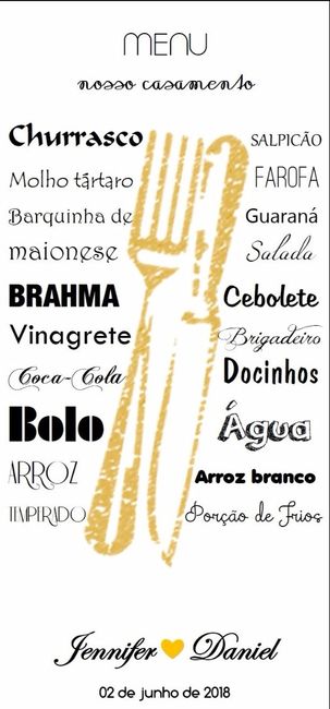 Verso do cartão com o menu