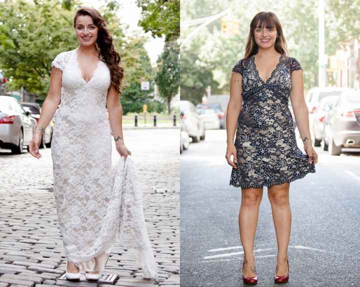 julia mandou cortar o seu vestido na altura dos joelhos e tingiu a seda de cinza. Ele foi transforma