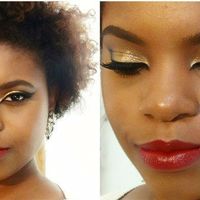 dourado com batom vermelho