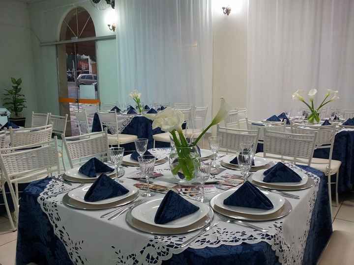 Mesa azul e branco