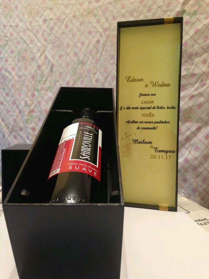 Caixa MDF Para Vinho - Convite Padrinhos