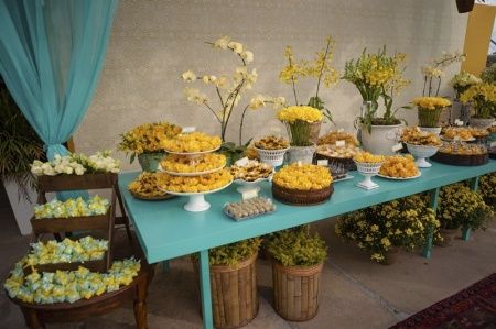 decoração azul e amarelo