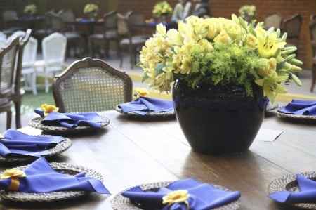 decoração azul e amarelo
