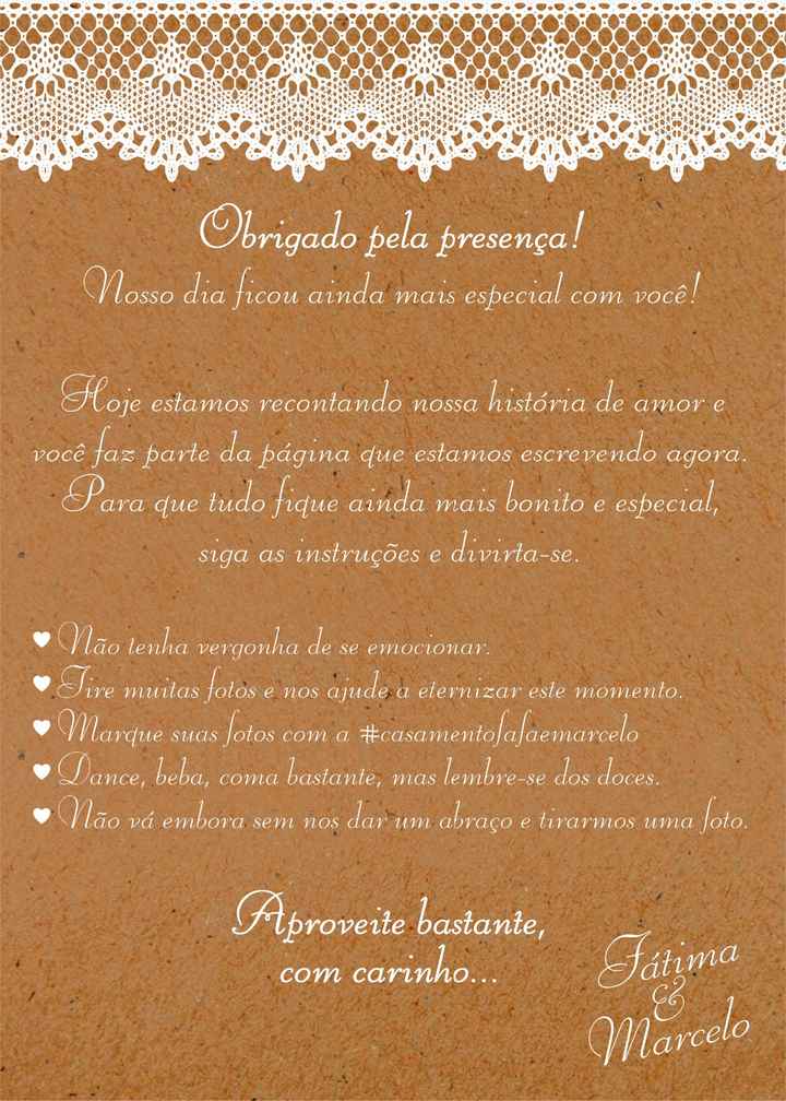 Mensagem de agradecimento para as mesas.