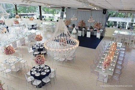 Decoração azul, branco e rosa