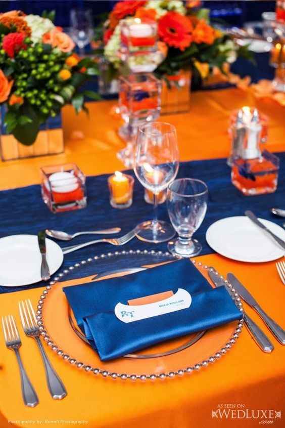 Inspiração mesa dos convidados azul + laranja