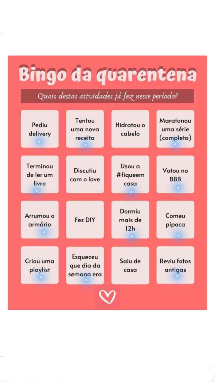 Bingo da quarentena: quem se atreve? #NoivasEmCasa - 1