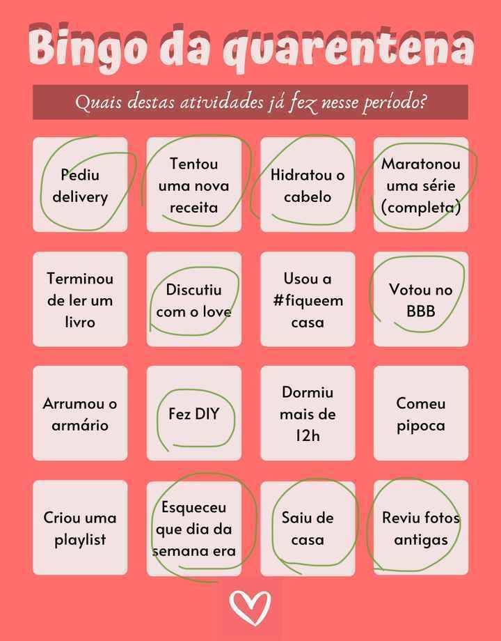 Bingo da quarentena: quem se atreve? #NoivasEmCasa - 1