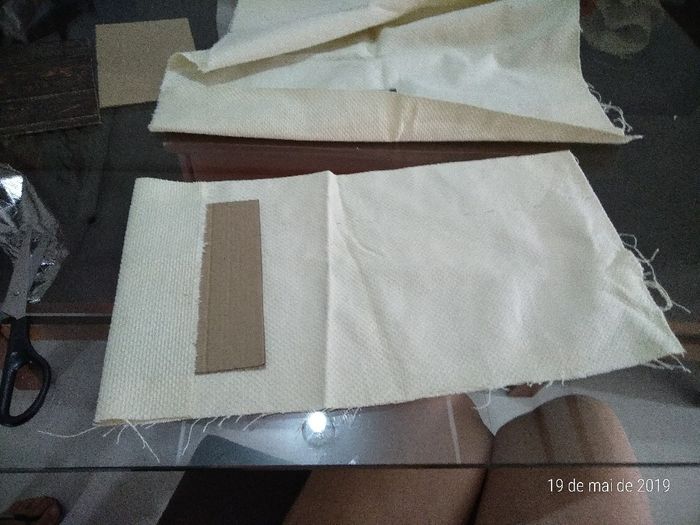 encapei cada retângulo em um tecido grosso que tinha em casa