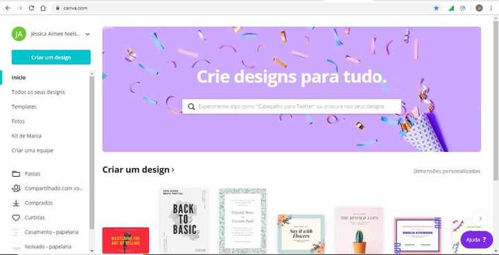 Bem vindo ao CANVA! Essa é a tela inicial.
