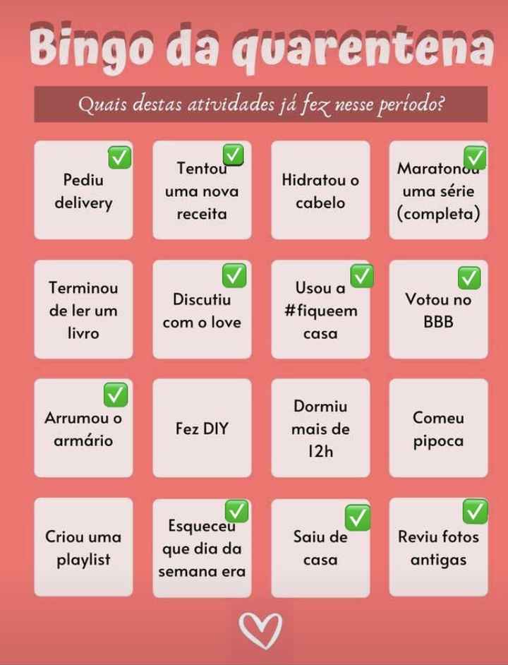 Bingo da quarentena: quem se atreve? #NoivasEmCasa - 1