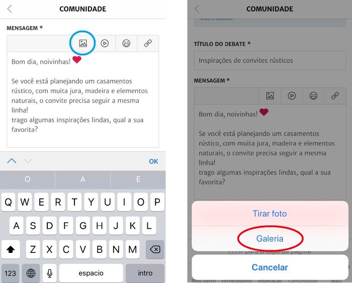 Como inserir fotos em debates?