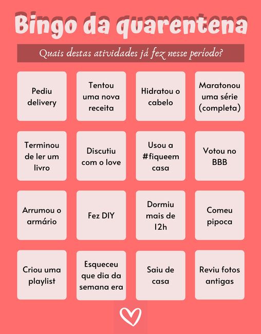 Bingo da quarentena: quem se atreve? #NoivasEmCasa 1