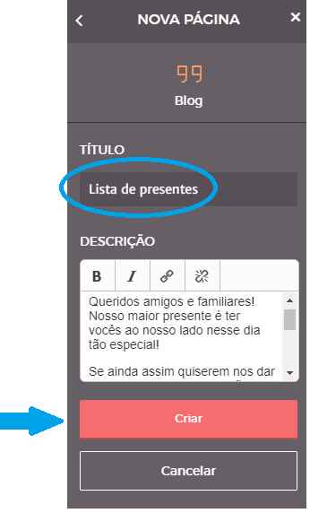 Como colocar a lista de presentes no site de casamento? 