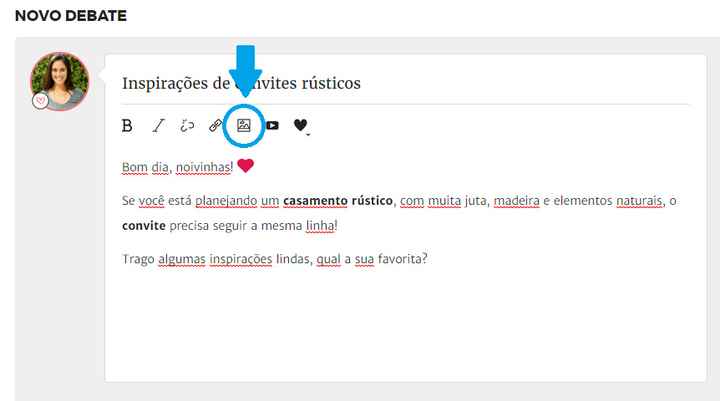 Como inserir fotos em debates?