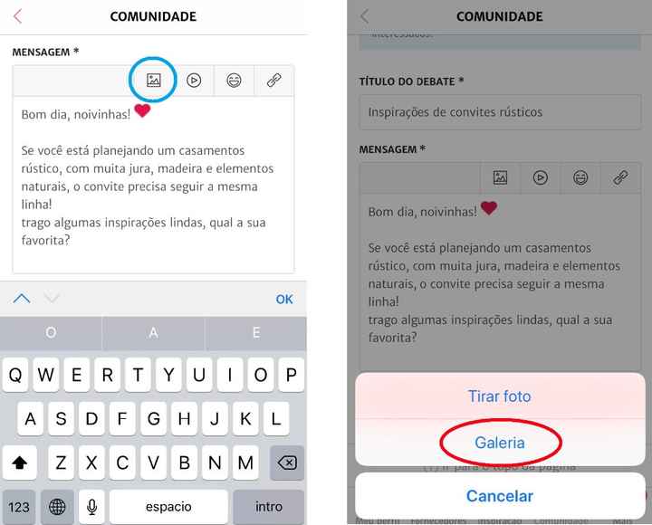 Como inserir fotos em debates?