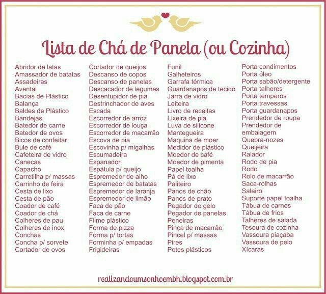 Lista de chá de casa nova/panela 1