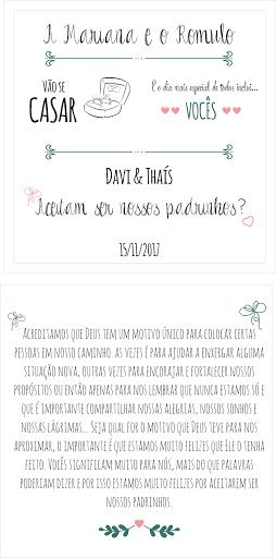 Convite na tampa e mensagem para os padrinhos