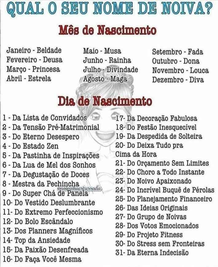 Qual o seu nome de noiva? Brincadeira - 1