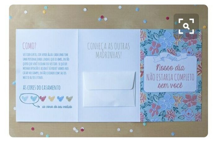 Esse de diferente tem o envelope e dentro tem as fotos das demais madrinhas 