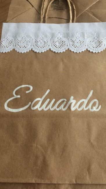 Como ficou a sacola, eu escrevi e colei essa rendinha